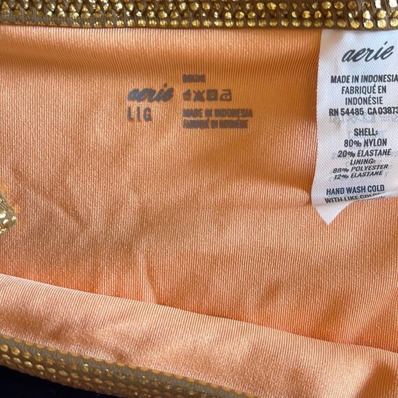 Aerie Bikini Striped Metallic Trim Push-up Top 36A Side Tie Bottom Large NWT - Picture 11 of 14